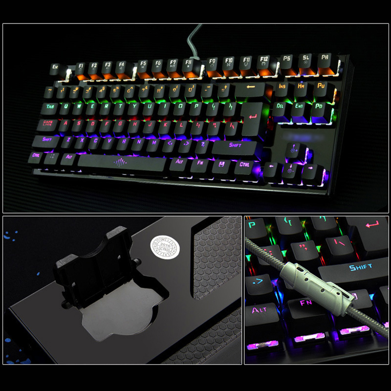K28 Backlit Gaming Mechanical Keyboard Colorful LED USB Wired Game Keyboard 26 Keys Anti-ghosting Free Hand Care