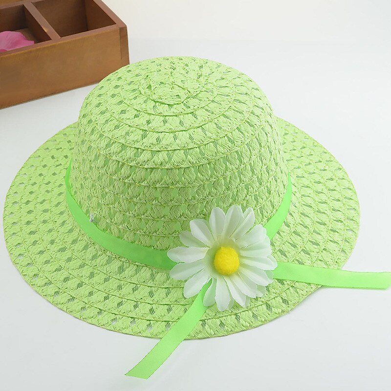Boy Girl Child Straw Hats And Bag Set Summer Flowers Sun Hats For Kids Children Beach Hats Breathable Foldable Sunscreen Sun UV: 9--Hat