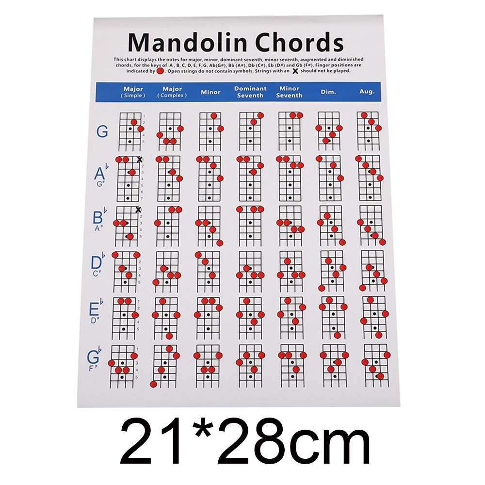 Mandolin Fretboard and Chord Chart Instructional Poster Fingering Chart Musical Stringed Instruments Accessories: 21x28cm