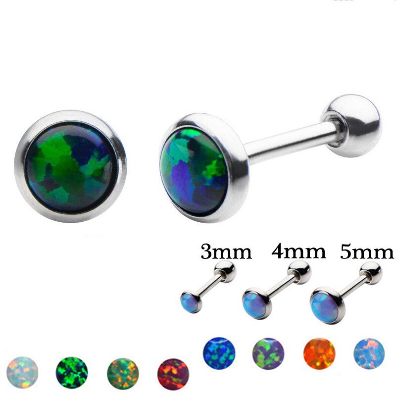 16G Acero inoxidable ópalo cartílago tragus de La Oreja hélice Piercing joyería del cuerpo barra perno 3.4.5mm Piercing joyería