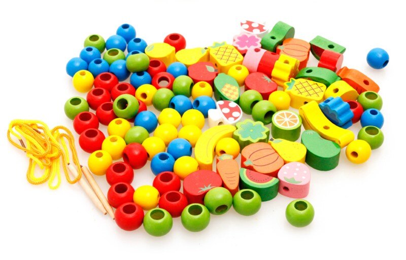 Best Wooden Fruits And Vegetables Lacing & Stringing Beads Toys With Hedgehog Board For Above 3 Years Old Kids