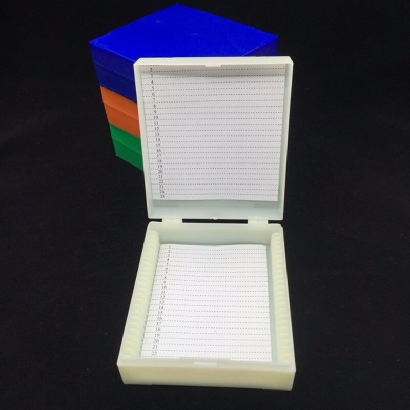 Portable ABS Plastic Lab Microscope Slides Holder Biological Slide Storage Box White Green Orange Blue Slice Case 25PCS Capacity