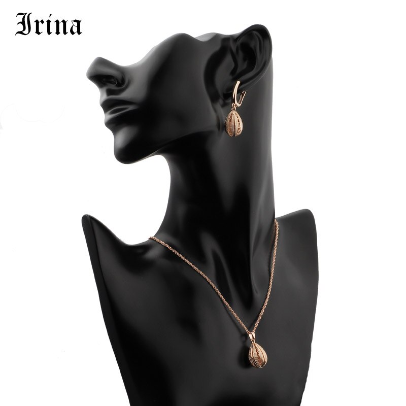 Irina vrouwen Sieraden Set Droplet Ovale Opengewerkte Lange Ketting Oorbellen Set Bruiloft Accessoires Party