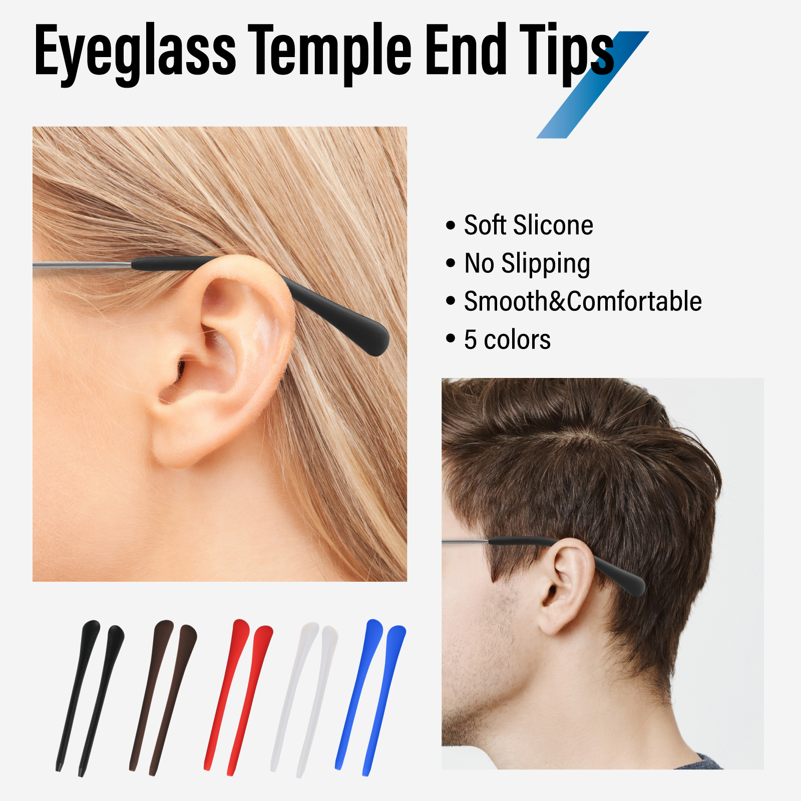 (50 pares) Puntas para patillas de anteojos Material de silicona Empuñaduras suaves para las orejas Agujero redondo de 5 colores para tienda de gafas y Hospital ocular