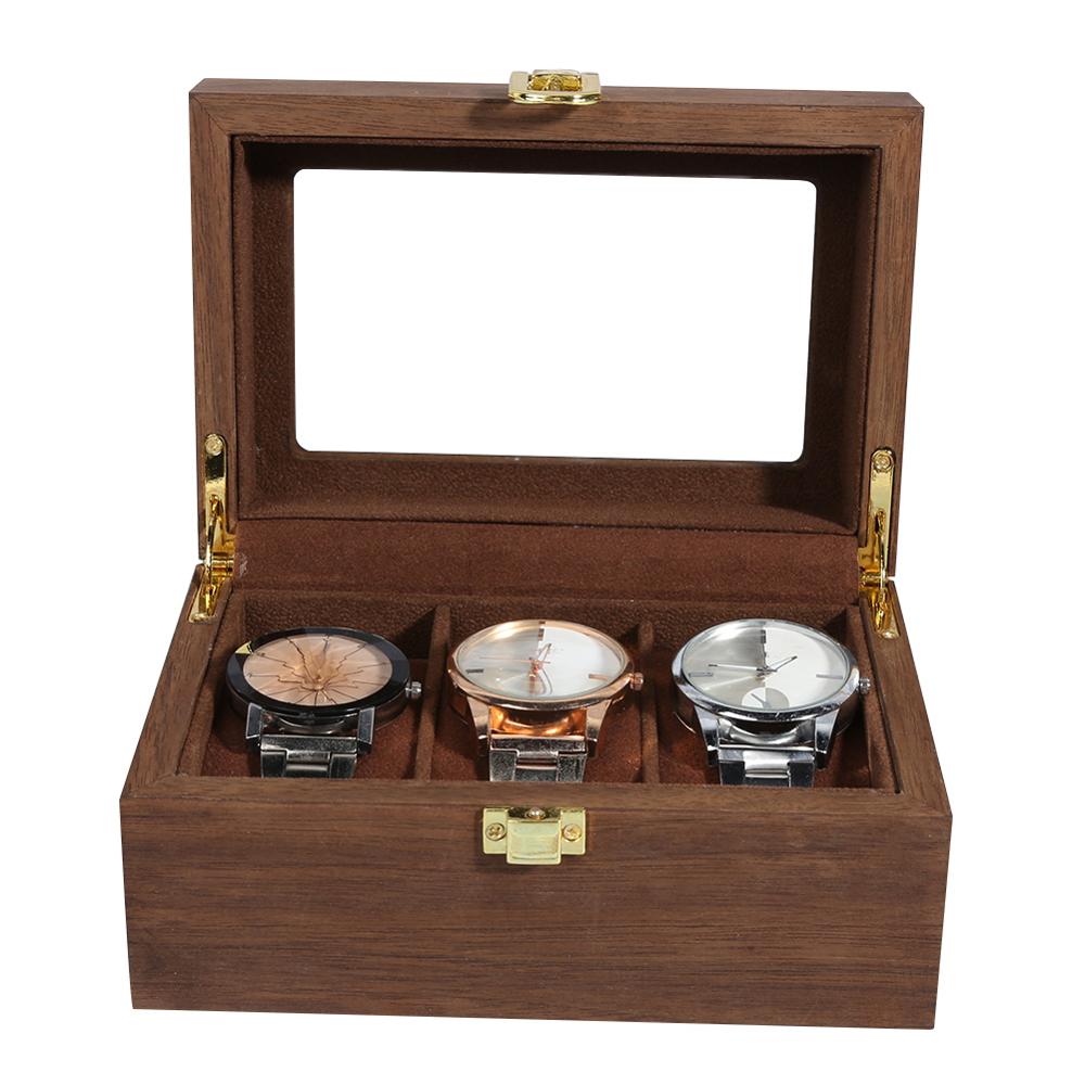 3 Grids/Slots Holz Uhr Display Box Uhr Schmuck Lagerung Fall Organizer Transparent Abdeckung Uhrmacher Zubehör