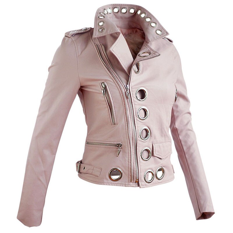 Faux Leather Jacket Bomber Coats Lady Black Punk Rock Leather Jacket Outerwear Women Pu Motorcycle Soft Pink