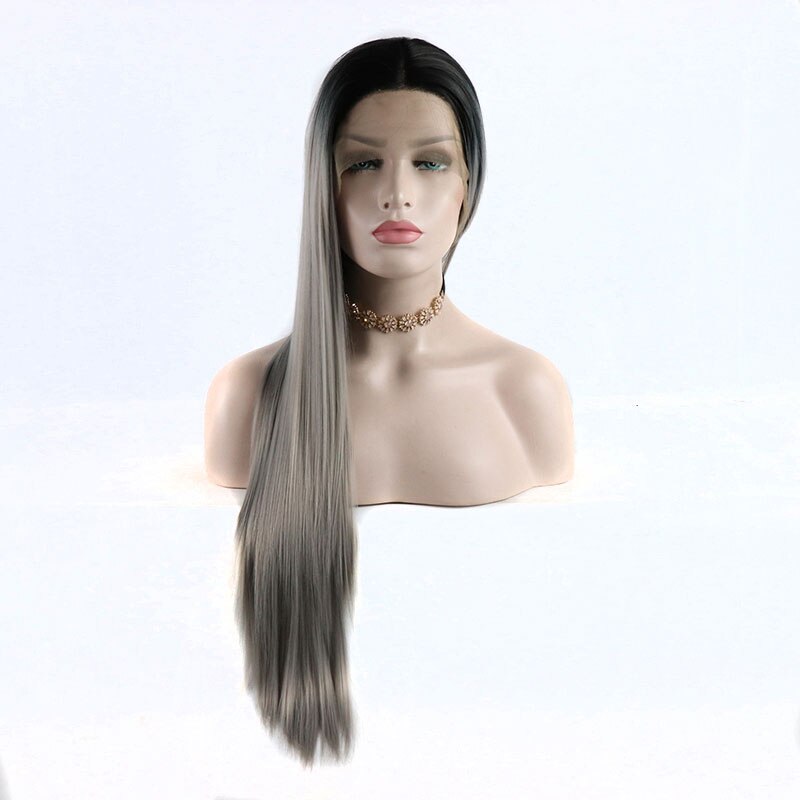 TAVIMART  -  Magique Brown Ash Grey Ombre Long Straight Synthetic Wig Natural Gradient Layered Cut Straight Wig Salon Quality Hair