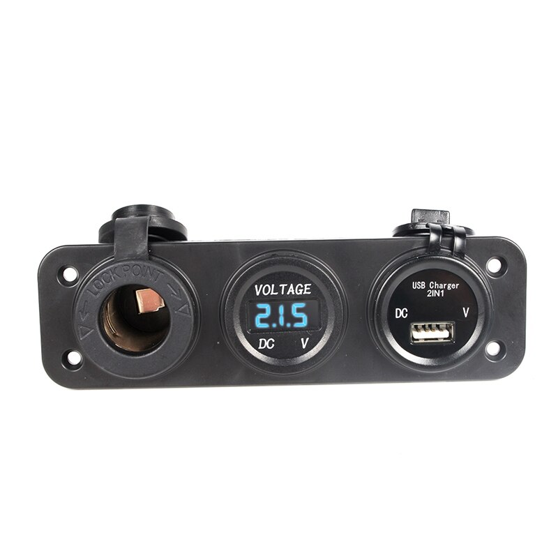 Dc 12v-24v usb-aansluitingen splitter 3 in 1 auto/boot/telefoon oplader digitale voltmeter painel digitale motoraansluiting auto sigarettenaansteker: Blauw