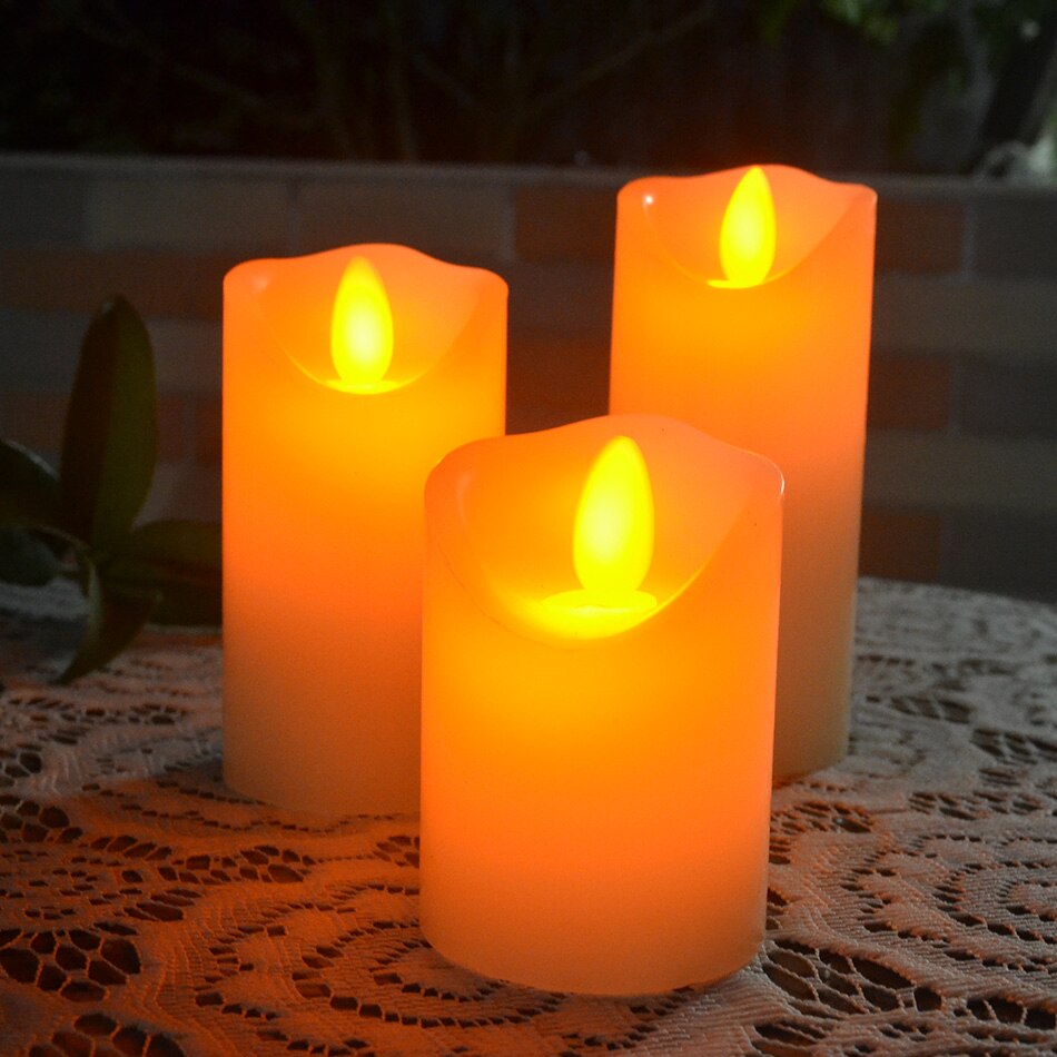 electrical battery operated paraffin wax led candle with swing light for wedding birthday party decoration 6 size option