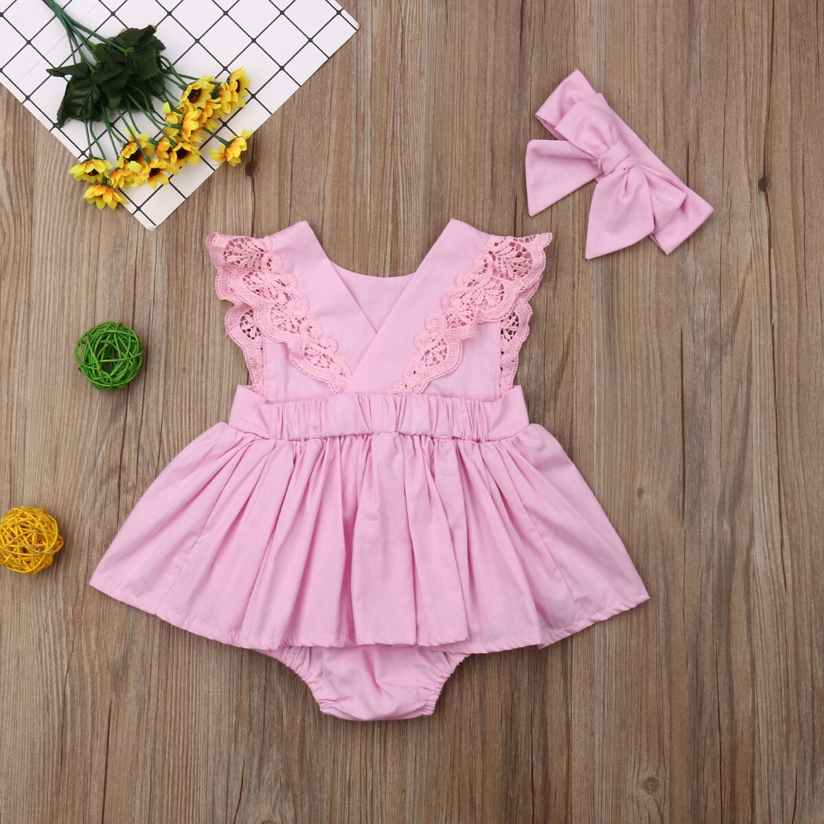 niños ropa de verano ropa de bebé chico bebé niña encaje 2 piezas mono diadema ropa vestido de encaje monos de manga ropa