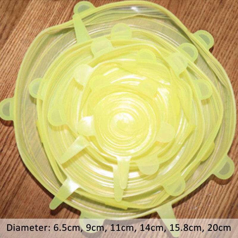 6pcs/set Pot Cover Silicone Stretch Lids Durable Reusable Food Save Cover Heat Resisting Fits All Sizes and Shapes Containers: yellow 1