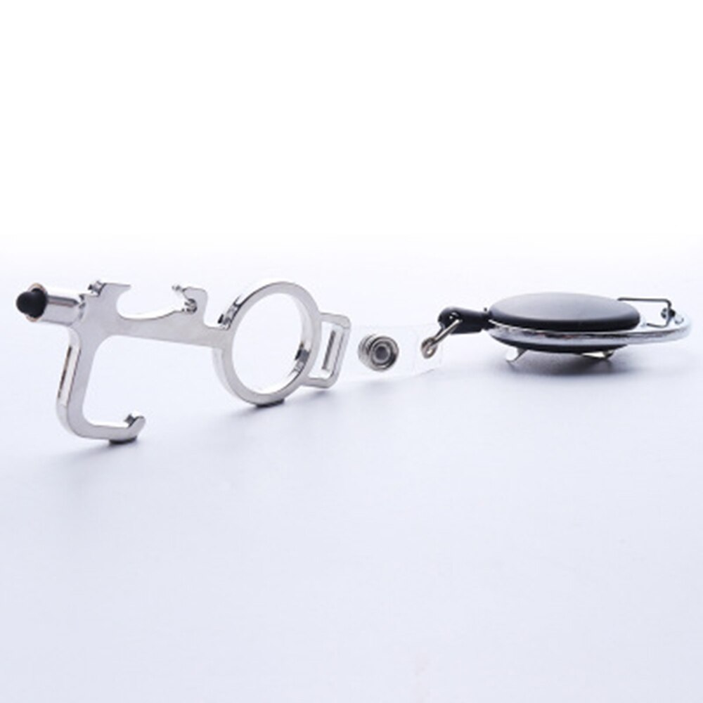 Touch Screen Buttons Edc Door Opener Hygiene Hand Antimicrobial Contactless Press Elevator Tool Portable Door Opener Keychain: White
