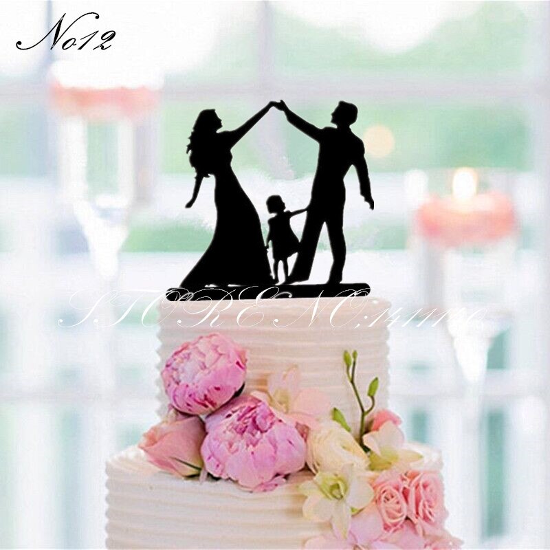 Mixed Style Black Acrylic Wedding Cake Topper For Decor Mariage Mr Mrs Bride Groom Family Cake Toppers Baby Shower Decoration: NO 12