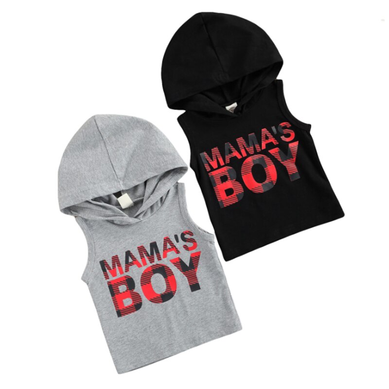 0-3Y Casual Brief Print Baby Jongens T-shirt Voor Zomer Zuigelingsjongen Mouwloze Hooded Tops Kids Kleding Peuter Katoen Tops