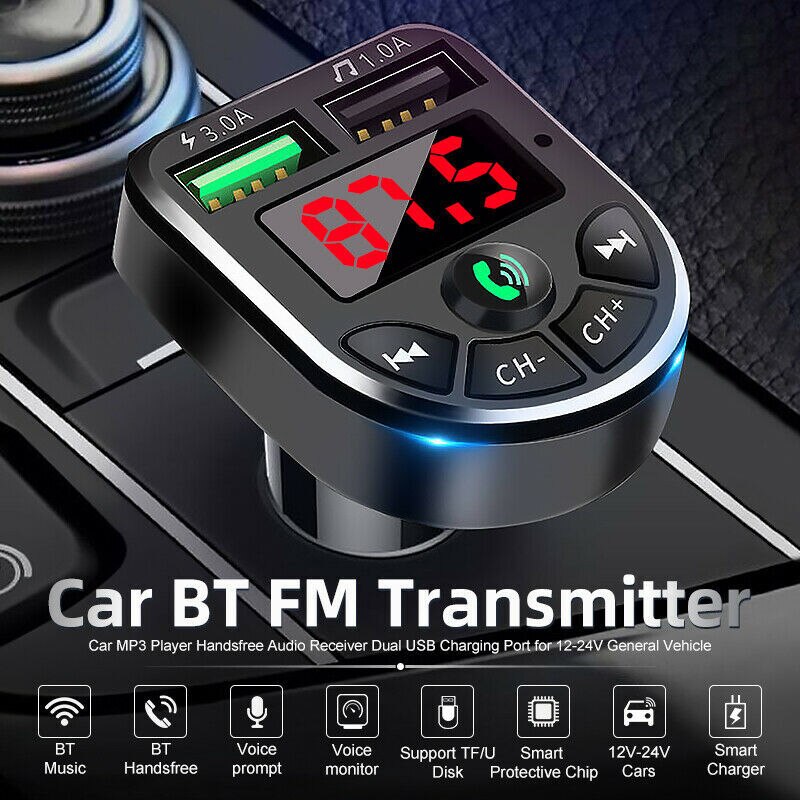 Kit de transmisor FM con Bluetooth de reproductor de MP3 para coche manos libres 3.1A receptor de música de Doble Adaptador de cargador de coche USB para coche o camión: Default Title