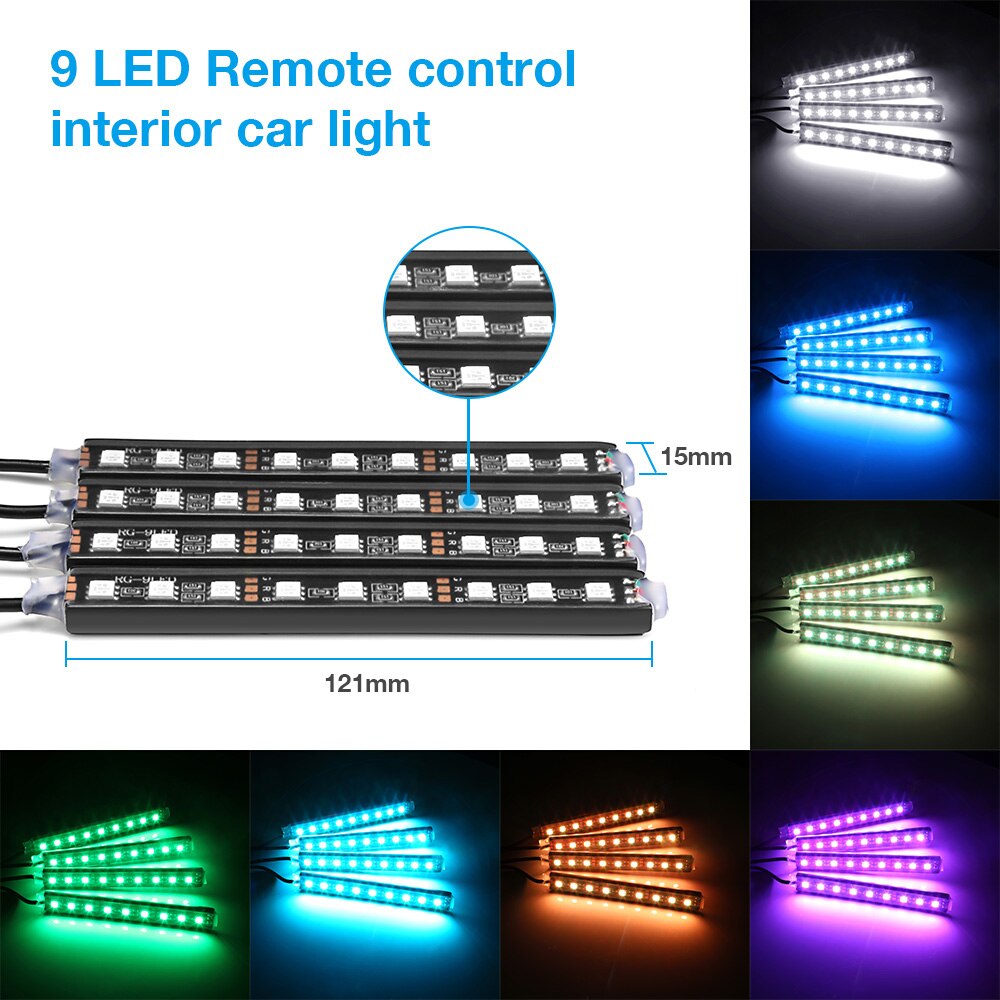 4 st bil rgb led strip ljus universal trådlös fjärrkontroll rgb neon led interiör bil ljus dekorativa bil atmosfär ljus