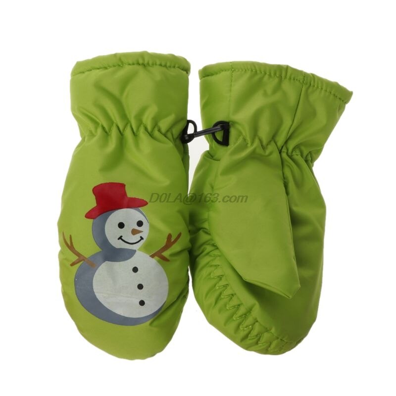 Guantes de esquí de invierno cálido para niños y niñas guantes antideslizantes resistentes al viento resistentes al agua extendidos en la muñeca: green