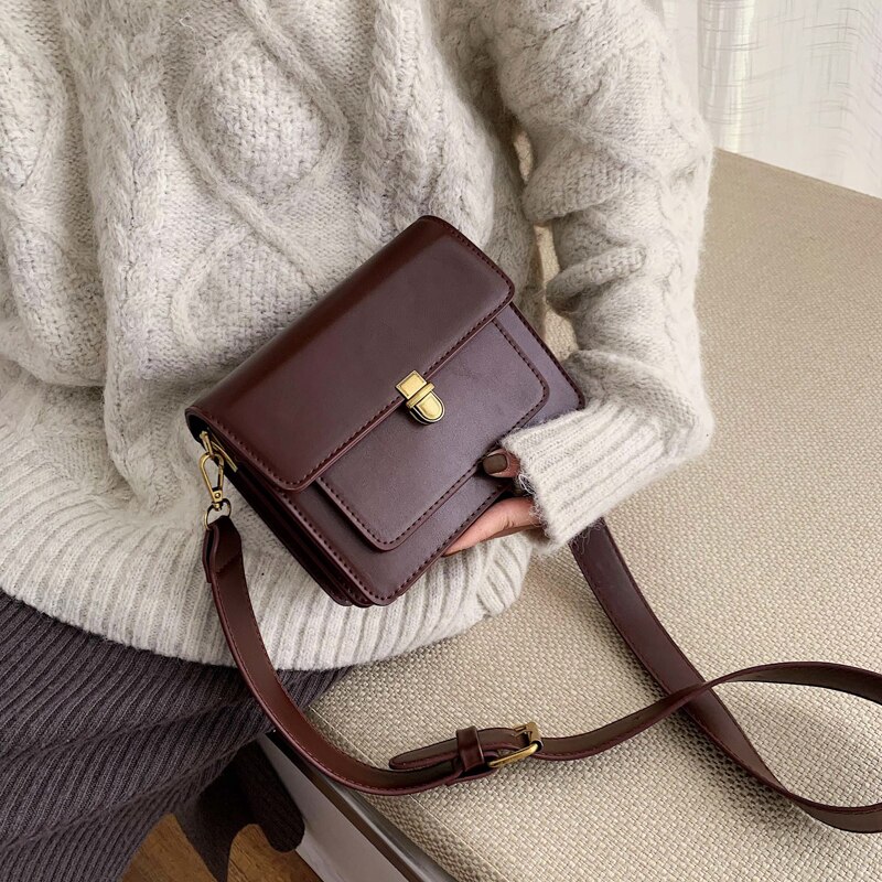 Solid Color PU Leather Crossbody Bags for Women Lock Shoulder Simple Bag Travel Small Handbags Sac Epaule