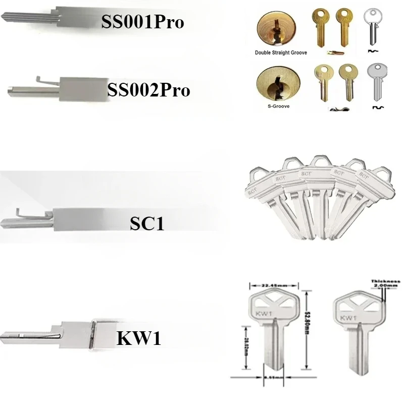 Låsesmedværktøj lishi 2 in 1 nøgle bildekoder hjem dør civile låse låsepick kit  ss001 pro  ss002 pro  sc1 sc4 kw1 kw5 am5 m1/ms2 r52