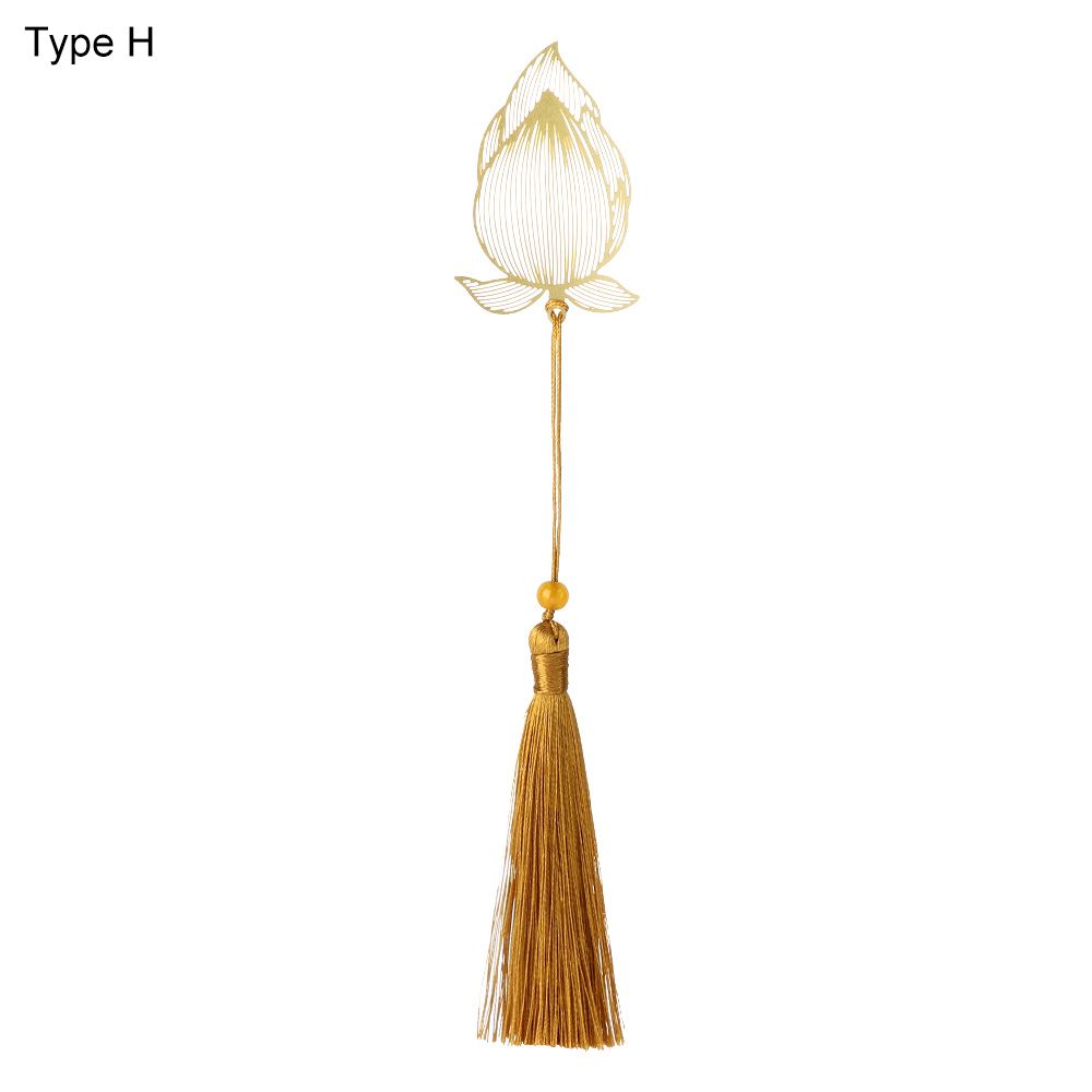 1PC Retro Brass Bookmark Tassel Pendant Butterfly Rose Book Clip Pagination Mark Stationery Student Cartoon Metal Bookmark: Type H