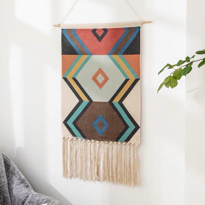 Tapestry Decorative Hanging Cloth Tassel Hand-Woven Cotton Hanging Painting Bedroom Living Room Wall Cloth area rug: A8