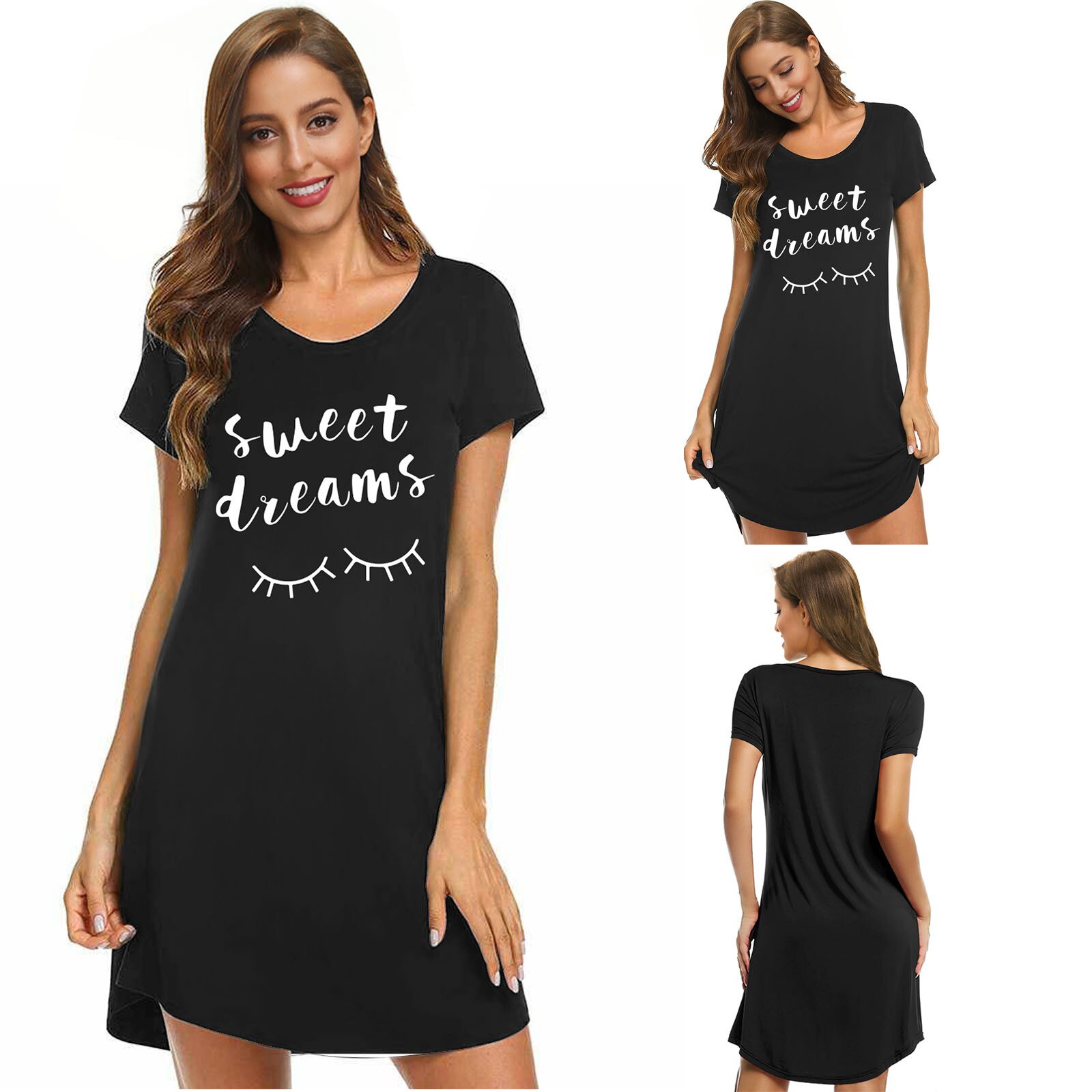 Women Nightgowns Sleeping Short Sleeve Sleep Dress Cute Print Night Sleepshirts Comfy Sleepwear Loose Comfortable Homewear T3