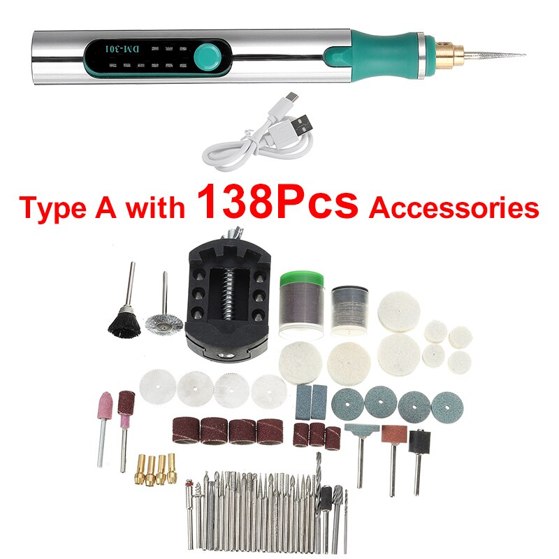 3-Speed Electric Drill Dremel Grinder Engraver Pen Grinder Mini Drill Electric Rotary Tool Grinding Machine Dremel Accessories: Type A with 138 Pcs