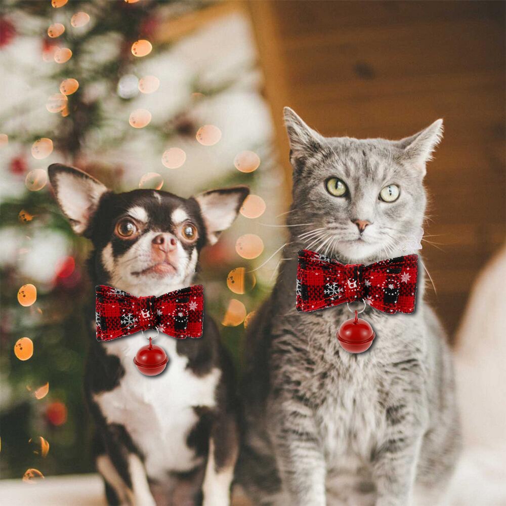 Kat krave med klokke sikkerhed elastisk slips med klokke jul lille hund katte krave xmas hvalp killinger halskæde kæledyr forsyninger