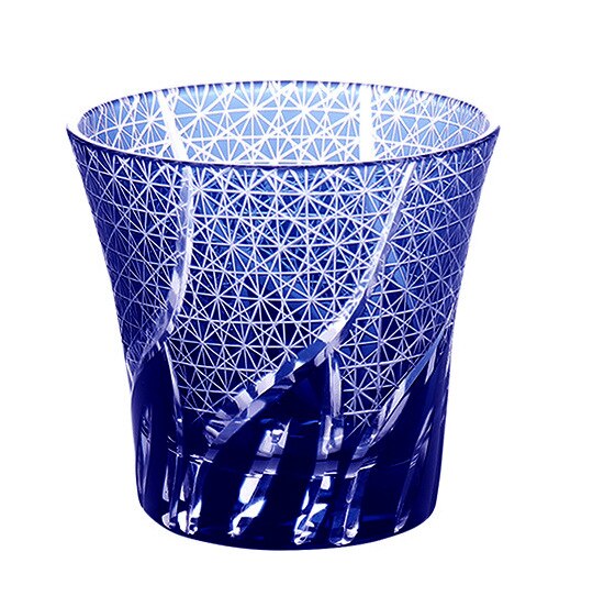 Vaso de Whisky Edo Kiriko, vaso de cristal Vintage, cortado a mano, Whisky Scotch, vaso de Borbón con caja de madera: Lake blue