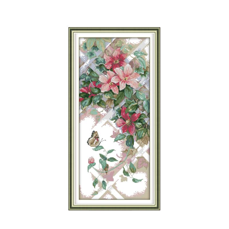 Joy Sunday Plant Flower Cross Stitch Kit 11CT 14CT Handmade DMC Embroidery Threads with Chinese Embroidery Kit DIY Needlework: H677(15) / 14CT  unprinted