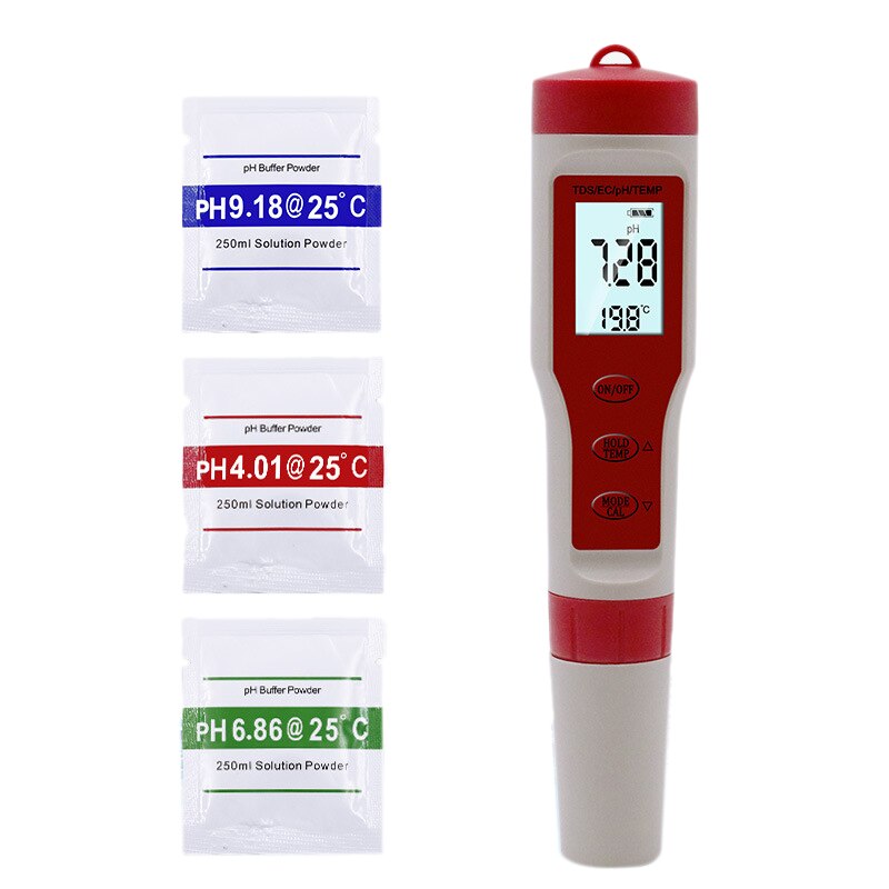 Water PH Tester 4 in 1 Function PH TDS EC Temp Digital Water Tester Monitor Meter Test Pen