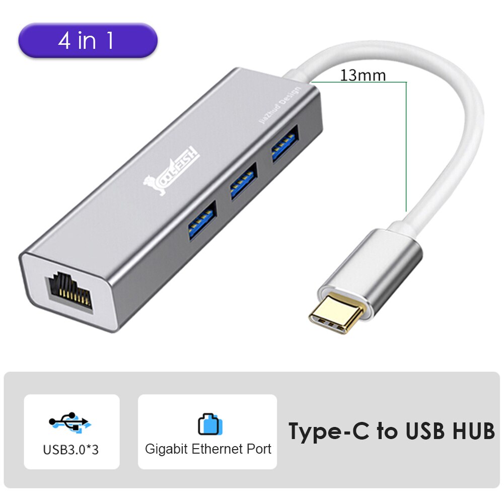 Laptop Docking Station Power Adapter Usb 3.1 C Hub Ethernet Adapter Met 3 Usb 3.0 Poorten Voor Laptop Desktop Pc