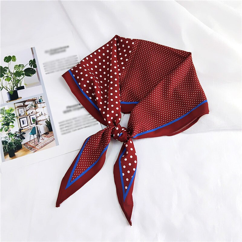 Polka Dot Spell Color Small Silk Scarf Women Rhombus Head Scarves Narrow Long DIY Handle Bag Ribbons Skinny Hair Neck Scarves: Red