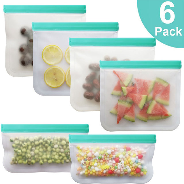 BEEMAN 12pcs Silicone Zip Bag PEVA Silicone Food Storage Containers Leakproof Reusable Shut Bag Fresh Bag Food Storage Bag: 6pieces