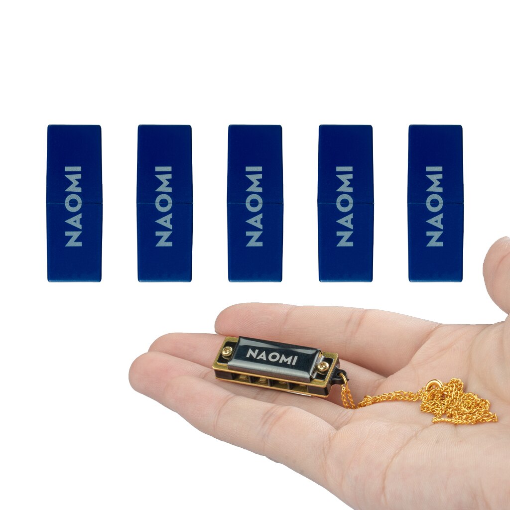 NAOMI 5-Piece Mini Harmonica Set - Key of C - 4 Holes - Brass Reed - Stainless Steel Cover - Tremolo