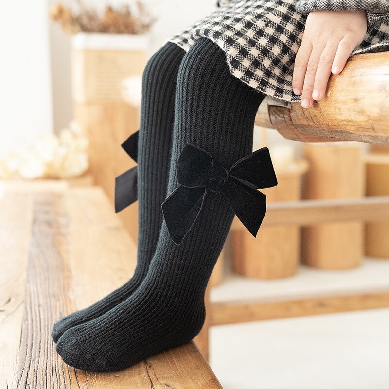Baby Tights Winter Toddler Infant Pantyhose Big PP Soft Warm Cute Bow Princess White Velvet Kids Girls Tights: black / L