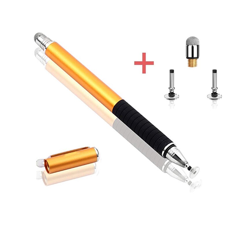 Universal 2 In 1 Fiber Stylus for Phone Tablet Touch Pen Drawing Capacitive Screen Pencil For Smartphone Note Smart Android Pen: Gold W Accessories