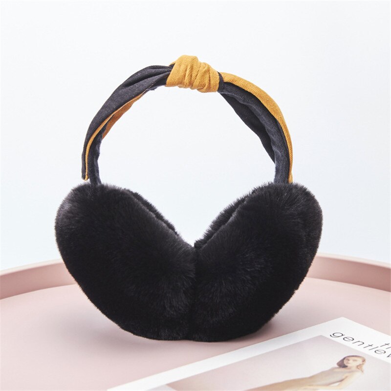 Winter Women Outdoor Earmuff Bowknot Foldable Cover Earphones Thick Plush Ear Warm Fluffy Fur Patchwork Headphone Girls: 6