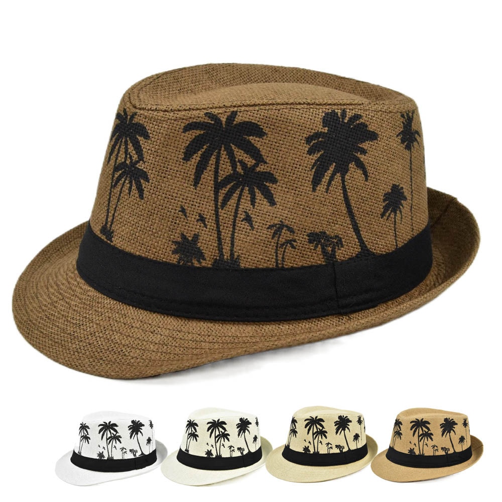Coconut tree Beach Sun Hat Men Summer short brim Fedoras Panama Straw Jazz Hat Women Sunhat chapeau paille