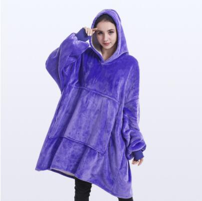 Manta cálida con mangas para invierno, 6 colores y Sudadera con capucha de felpa de 850 gramos, mantas para vestir al aire libre: purple