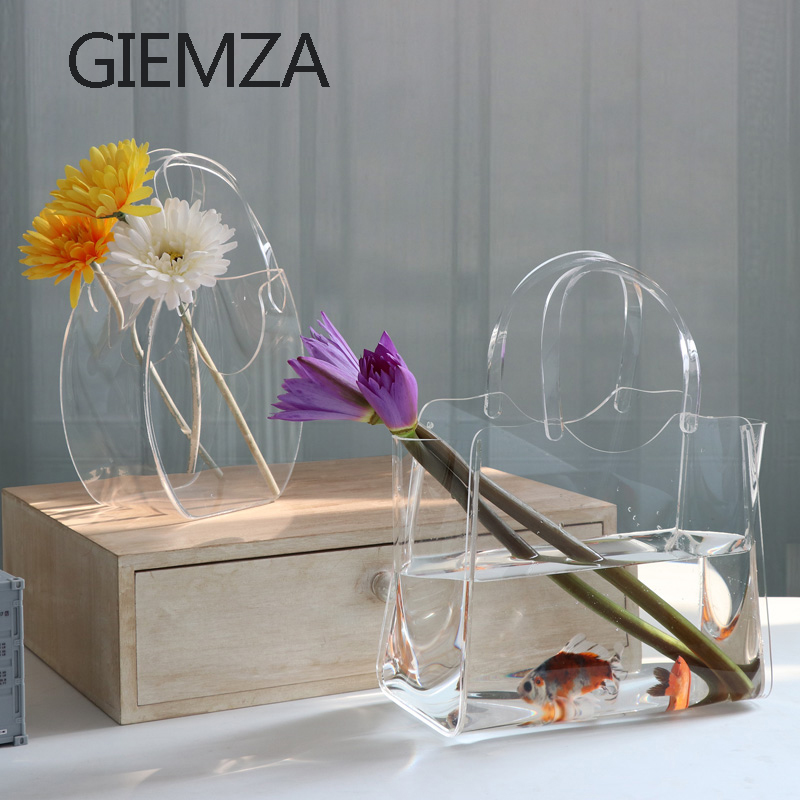 GIEMZA Acryl Tasche Vase Transparente Beutel Warenkorb Schreibtisch Kleine Fische Panzer Blume Töpfe Straße Erschossen Requisiten