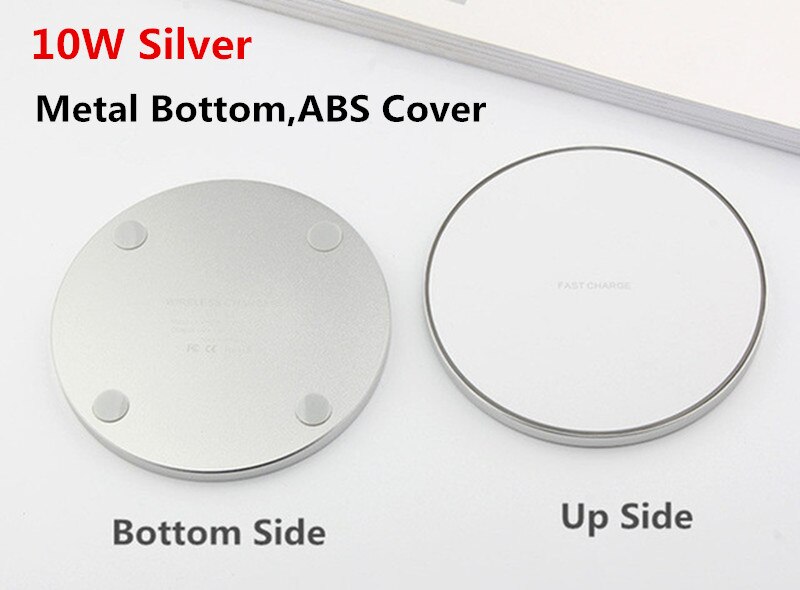 Qi Metal Wireless Charger for iPhone 11 Xs Max X 8 Plus 10W/7.5W/5W QC3.0 USB Phone Fast Charger Pad for Samsung Xiaomi Huawei: 10W Silver Metal