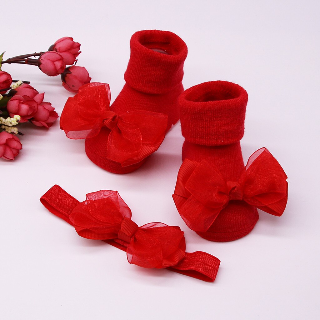 Neugeborene Baby mädchen jungen socken + haar gürtel 2PC setzt Kleinkind feste warme mit bogen Stiefel socken & feste bogen headwear Baby stirnband