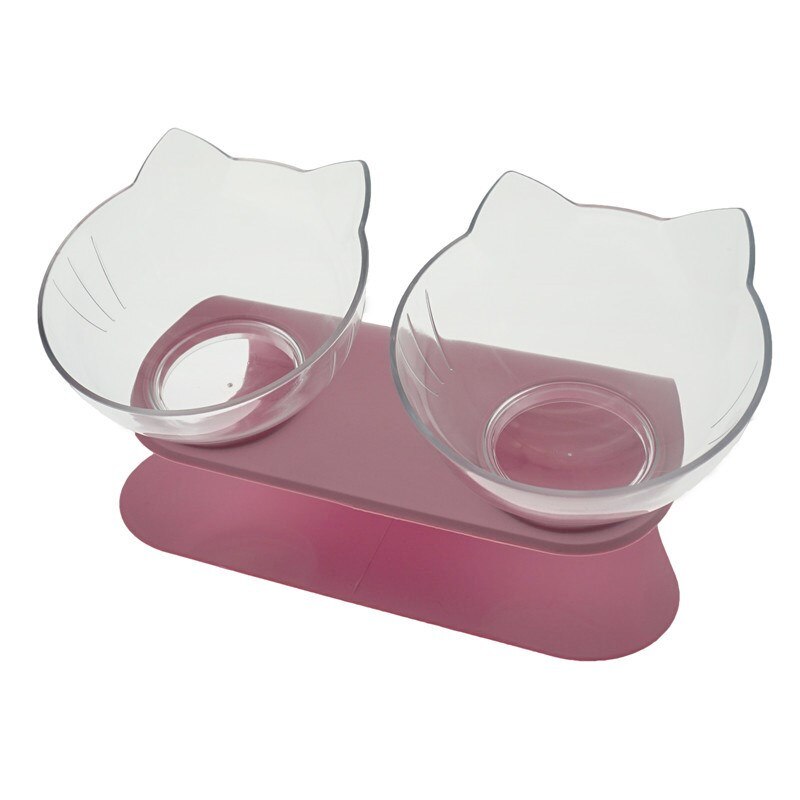 Antislip dubbele kattenbak, hondenbak met standaard, voerbak voor katten, waterbak voor katten, voerbakken voor honden, voerbak voor honden, benodigdheden: Roze dubbel