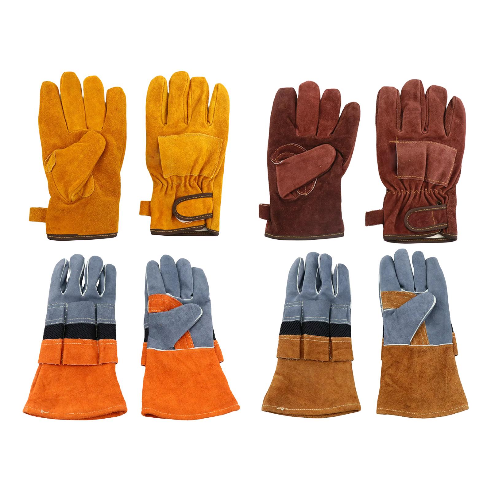 Guantes de cuero con aislamiento de llama para barbacoa, guantes resistentes al calor para horno, parrilla, cocina, chimenea, ignífugos, 1 par