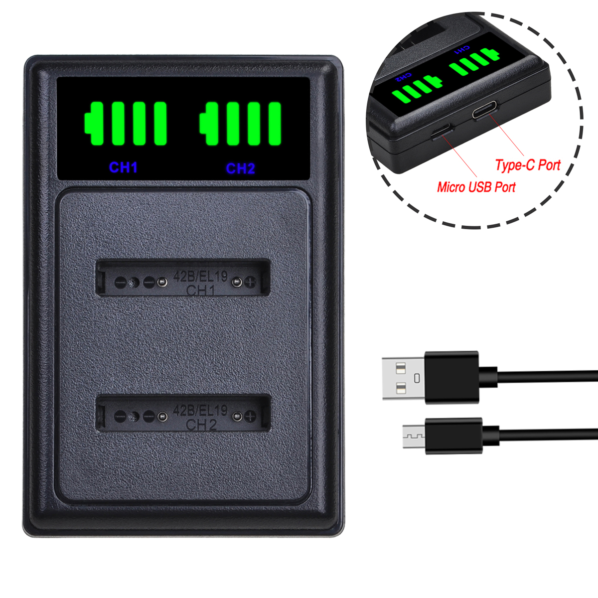 Hisewen EN-EL19 Enel19 NP-BJ1 Li-Ion Batterij + Led Dubbele Oplader Voor Nikon Coolpix S32 S33 S100 S2500 S2750 S3100 S3200 S3300 S3400