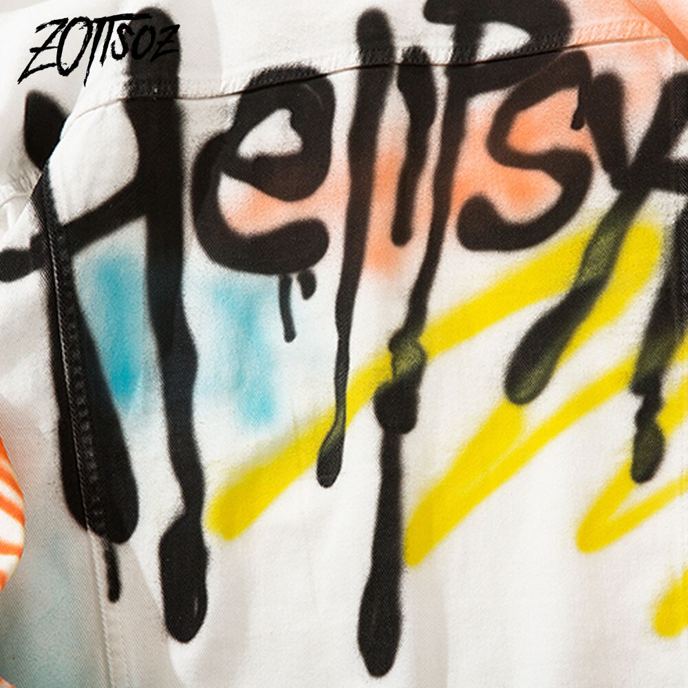 Punk Rock Gothic Denim Jassen Hip Hop Graffiti Print Jeans Jassen Streetwear Mannen Harajuku Casual Katoenen Jas Uitloper Wit