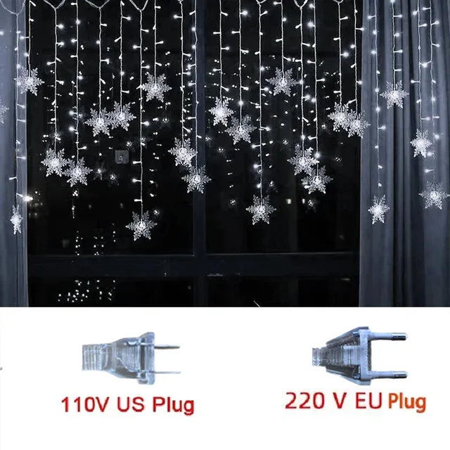 3,5 m Weihnachten Schneeflocke führte Lichterketten blinkende Lichterketten Vorhang Lichter Phantasie Party Neujahr Dekoration: L / Fluoreszenz Gelb