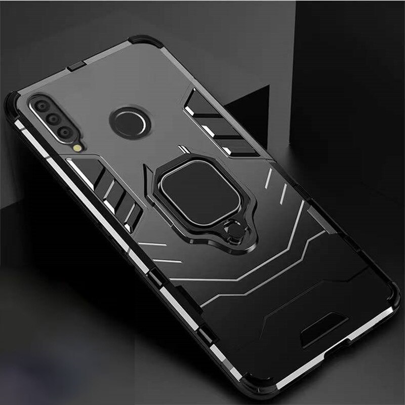 Voor Honor 20 Lite Case Voor Honor 20 Lite MAR-LX1H Armor Cover Finger Ring Holder Case Voor Huawei Honor 10i 10 Ik Shockproof Cover: Honor 20 Lite Global / Black