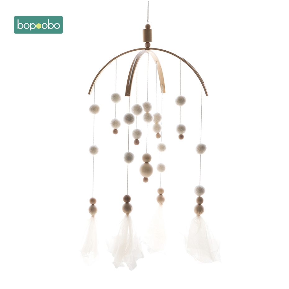 Bopoobo Baby Mobiele Opknoping Rammelaars Speelgoed Wind-Up Music Box Hanger Diy Opknoping Babybedje Mobiele Bed Bel Speelgoed houder Arm Beugel: White Tassel